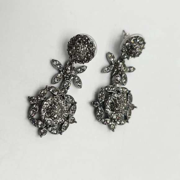 Joan Rivers Vintage-Inspired Silver-Tone Floral Drop Earrings With Clear Crystal - Picture 2 of 4
